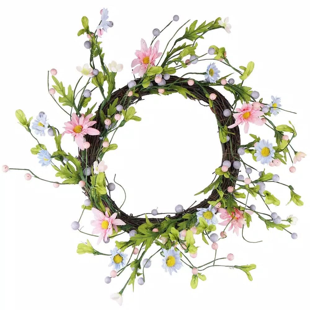 Northlight 12 in. Artificial Spring Floral Twig Wreath - Green, Pink, and Purple