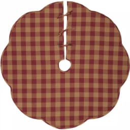 VHC Brands 55 in. Burgundy Check Red Primitive Christmas Tree Skirt with Scalloped Edge thumbnail 1