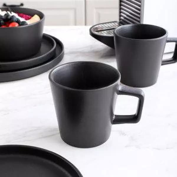 Stone Lain 16-Piece Modern Black Matte Stoneware Dinnerware Set for 4