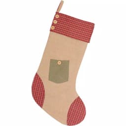 VHC Brands 20 in. Primitive Green Dolly Star Cotton and Jute Pocket Christmas Stocking thumbnail 1