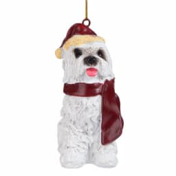 Design Toscano Maltese Dog Holiday Ornament Sculpture with Santa Hat and Red Scarf thumbnail 2