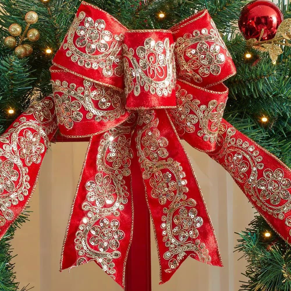 Home Accents Holiday Home Holiday Accents 30 in. Royal Easton Pre-Lit Artificial Pine Wreath with Warm White LED Lights