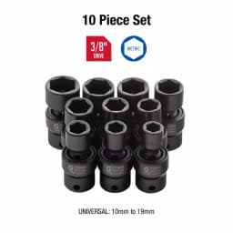 SUNEX TOOLS Sunex 3657 3/8 in. Drive Metric Universal Impact Socket Set, 10-Piece thumbnail 2