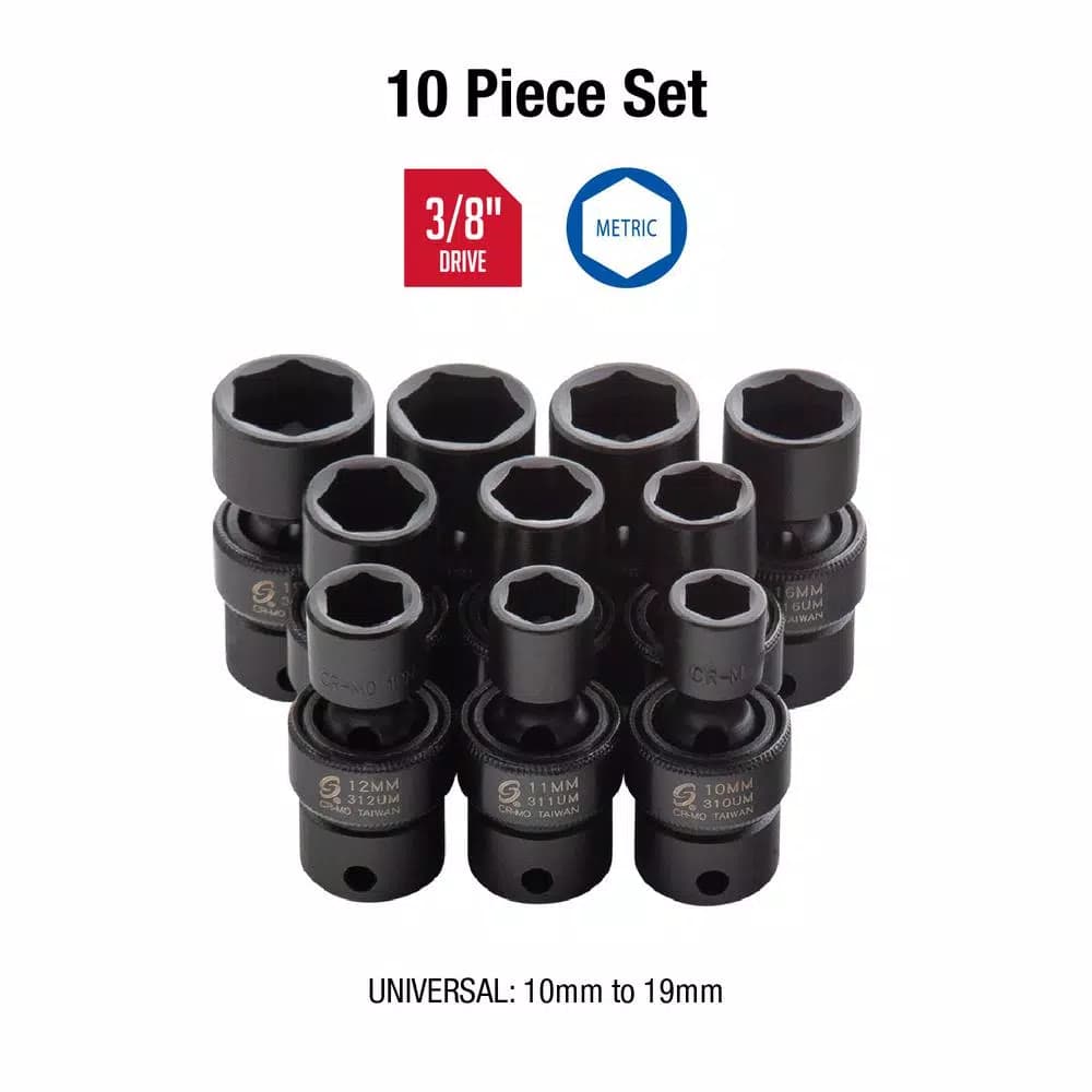 SUNEX TOOLS Sunex 3657 3/8 in. Drive Metric Universal Impact Socket Set, 10-Piece
