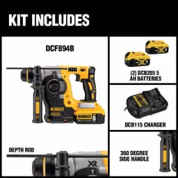 DEWALT 20V MAX XR Brushless 1 in. SDS Plus L-Shape Rotary Hammer Kit with (2) 5.0 Ah Batteries & Charger thumbnail 2