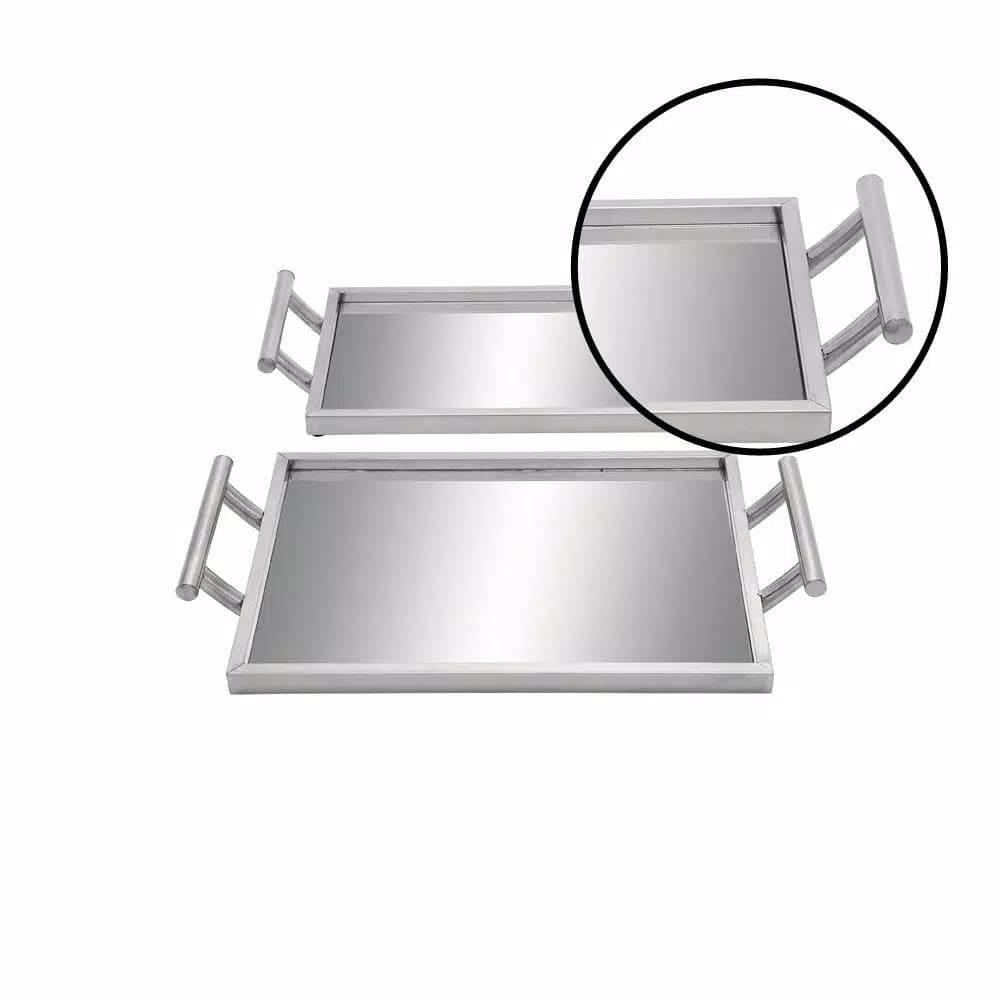 CosmoLiving by Cosmopolitan Modern Reflections Silver Mirrored Decorative Iron Tray Set, Set of 2