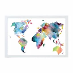 Petal Lane Home Watercolor World Map Magnetic Memo Board with White Frame thumbnail 1
