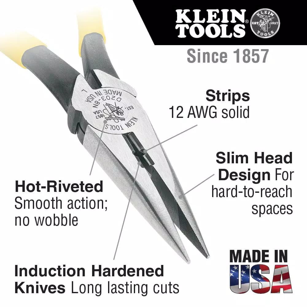 Klein Tools 8 in. Heavy Duty Long Nose Side Cutting Pliers for Wire Stripping
