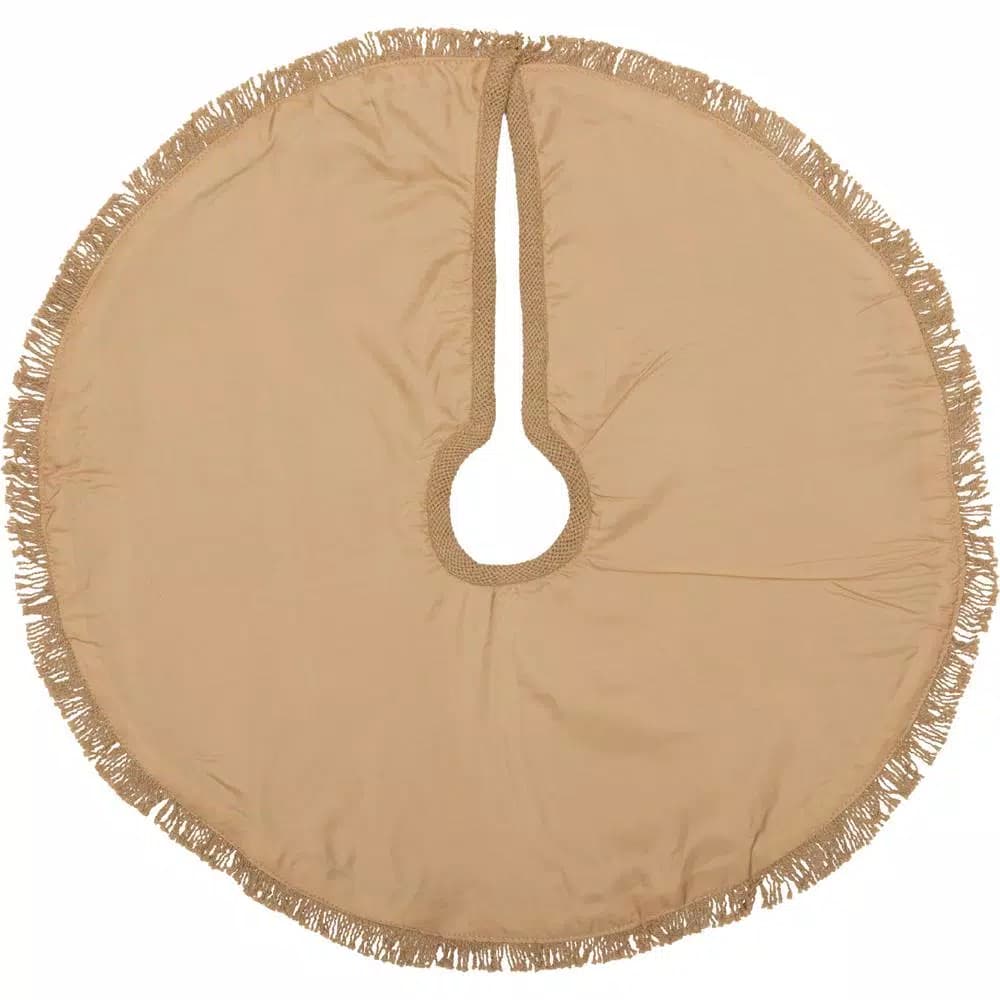 VHC Brands 21 in. Natural Burlap Christmas Tree Skirt with Fringed Edge and Reversible Taffeta