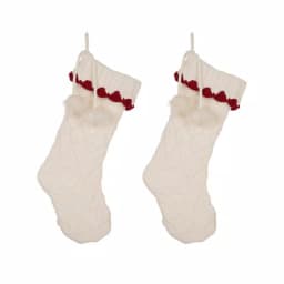 Glitzhome 22 in. White Knitted Acrylic Christmas Stockings with Pompoms (Set of 2) thumbnail 1