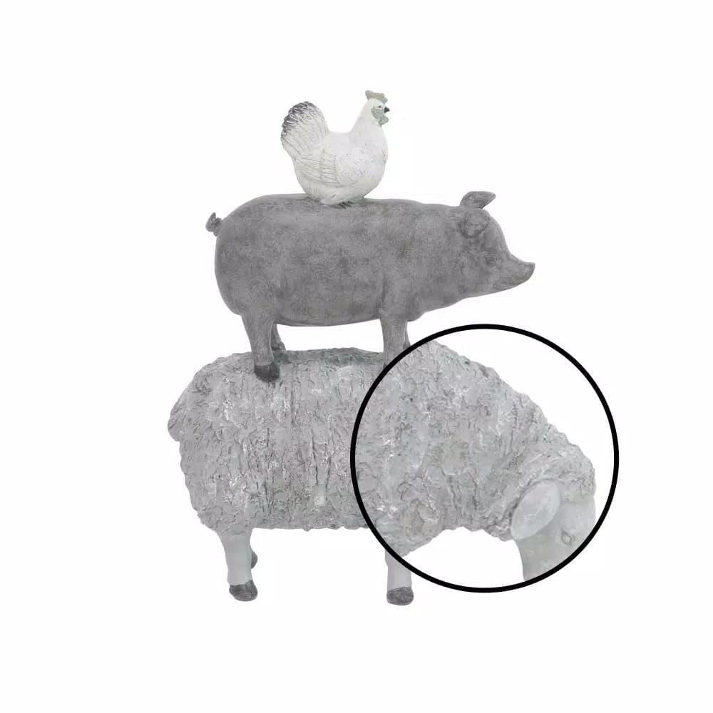 LITTON LANE 3-Stacked Barn Animals Polystone Sculpture - Farmhouse Sheep, Pig, and Chicken Statuary