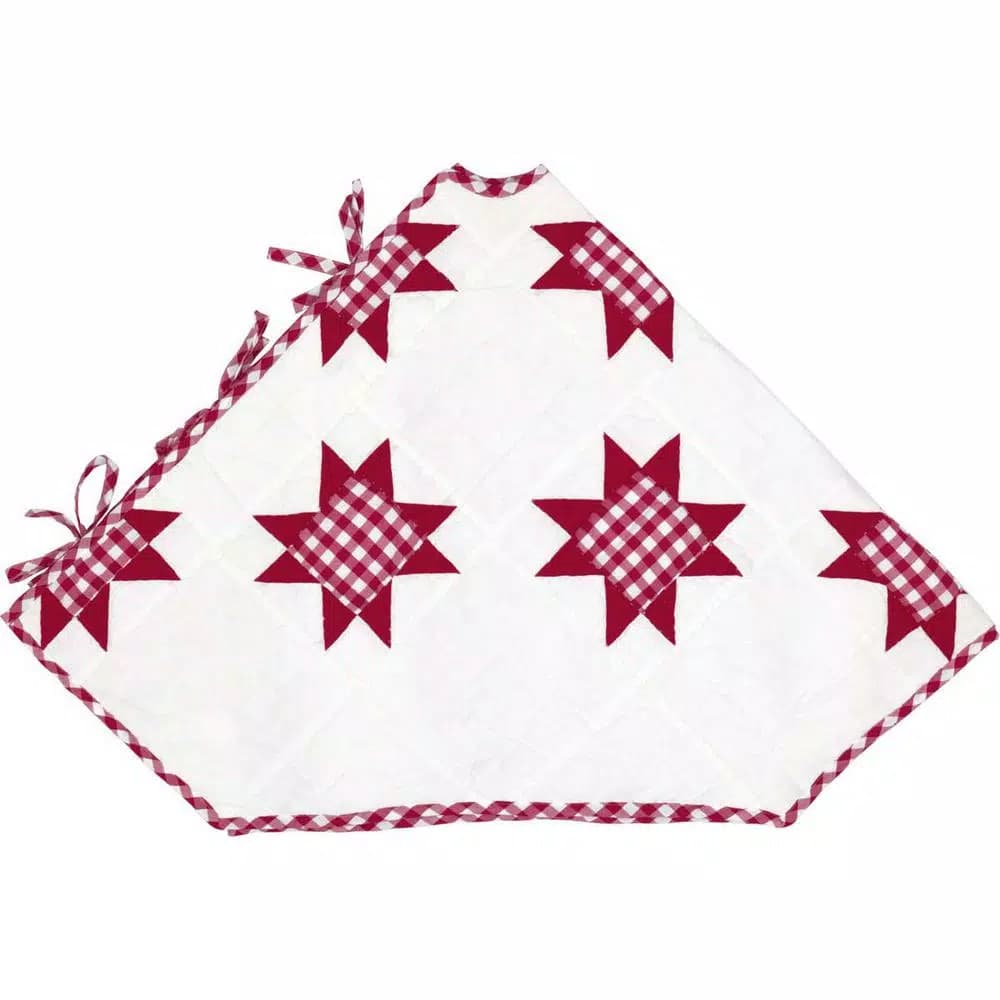 VHC Brands Emmie 60 in. Red Patchwork Christmas Tree Skirt - Hand-Quilted Cotton Farmhouse Decor