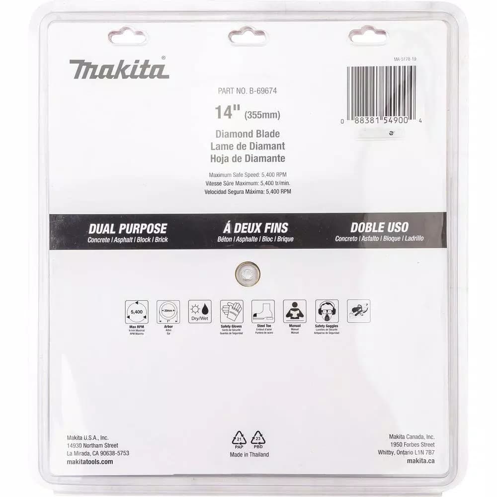 Makita 14 in. Segmented Rim Dual Purpose Diamond Blade for Concrete and Asphalt