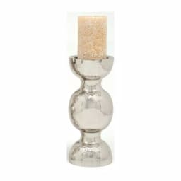 LITTON LANE 14 in. x 6 in. Classic Iron Candle Holder with Spherical Orb Accent, Polished Silver Finish thumbnail 2