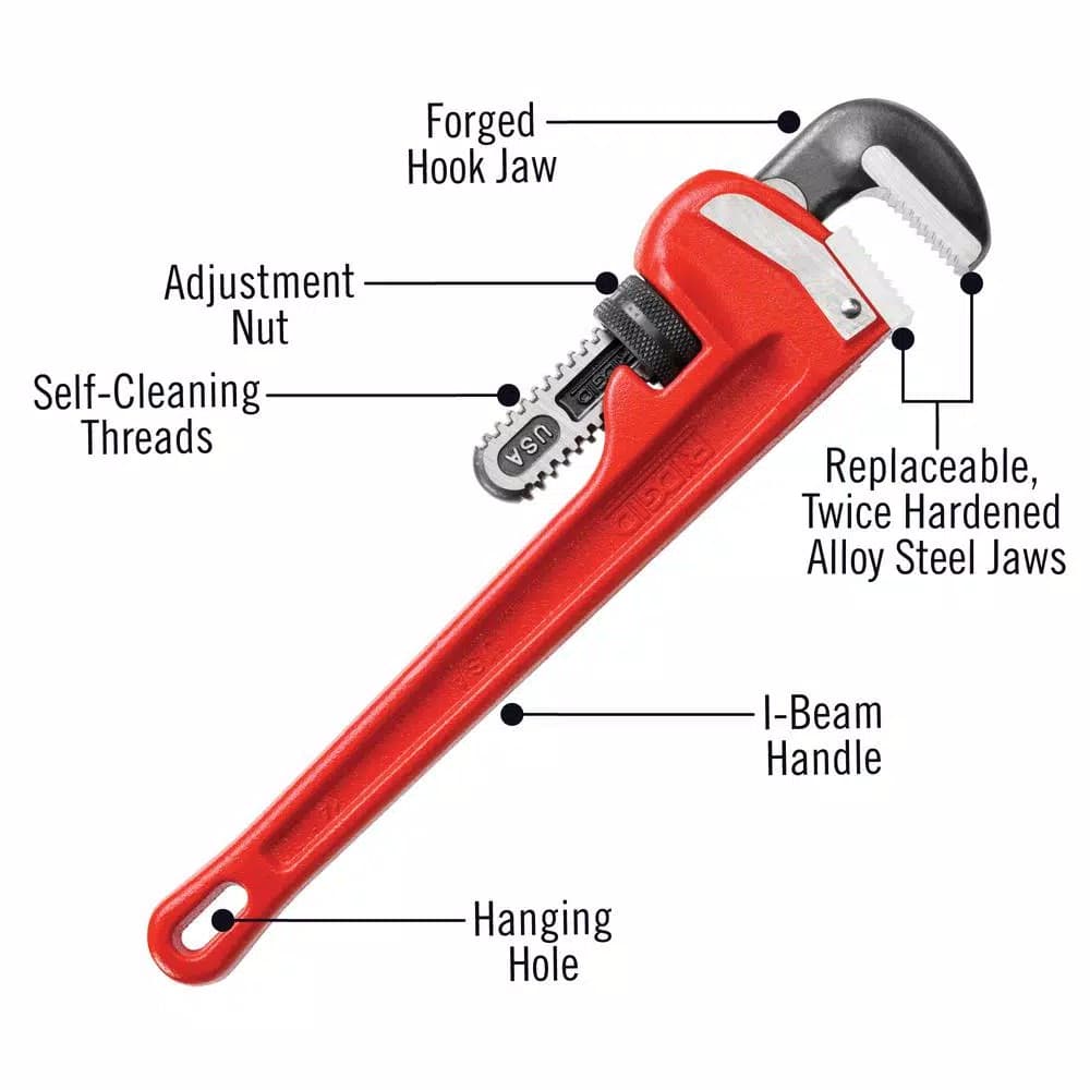 RIDGID 14 in. Heavy-Duty Straight Pipe Wrench, Ductile-Iron with I-Beam Handle