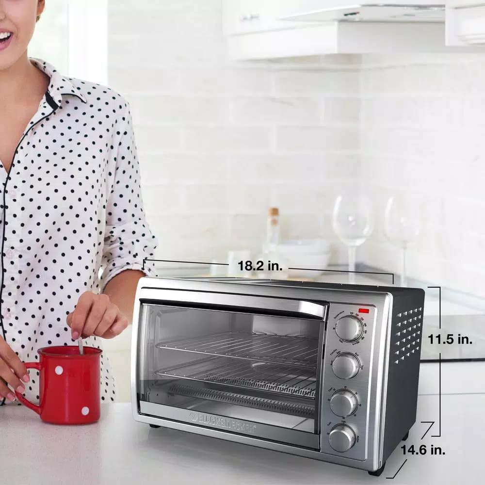 BLACK+DECKER 1500W 9-Slice Silver Toaster Oven with Rotisserie and Convection