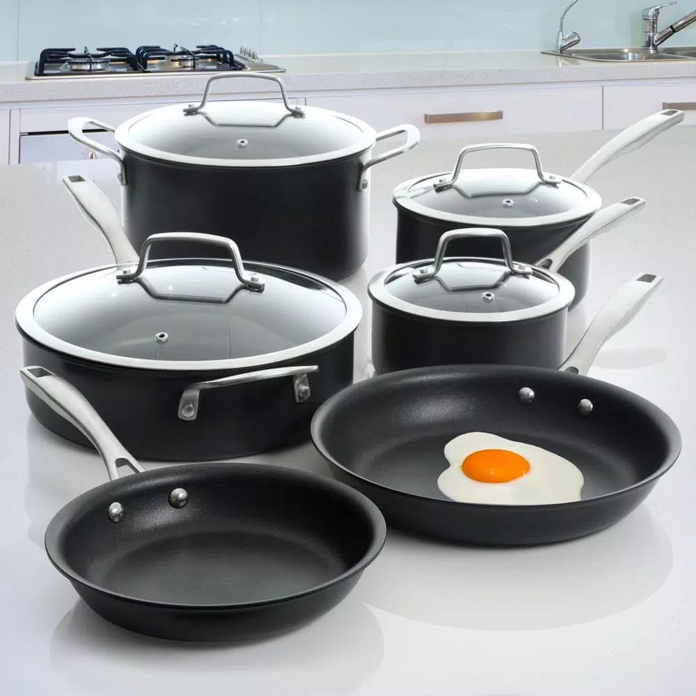 Unbranded Kenmore Pro Arbor Heights 10-Piece Nonstick Aluminum Cookware Set, Black