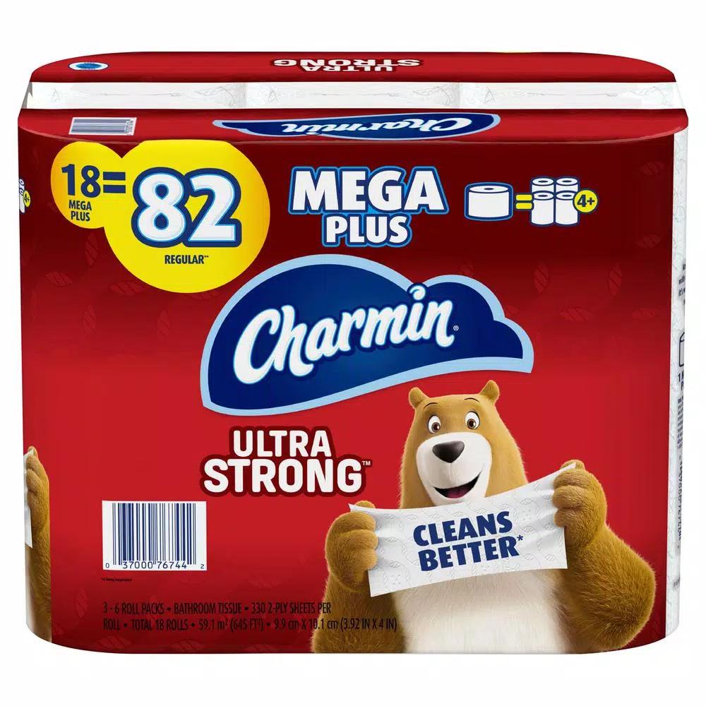 Charmin Ultra Strong Toilet Paper, 18 Mega Plus Rolls, 2-Ply White