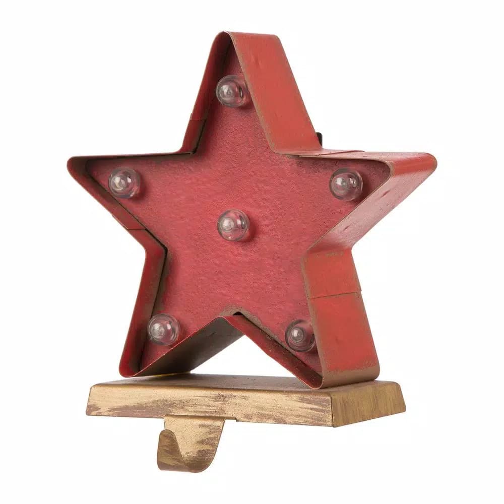 Glitzhome Marquee LED Star Stocking Holder Set of 2 - Metal Holiday Decor