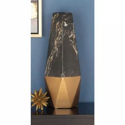 LITTON LANE 18 in. Ceramic Black and Gold Modern Geometric Bud Vase thumbnail 1