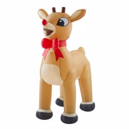 Rudolph 4.99 ft. Rudolph the Red-Nosed Reindeer Inflatable with Glowing Red Nose and Red Bow thumbnail 3