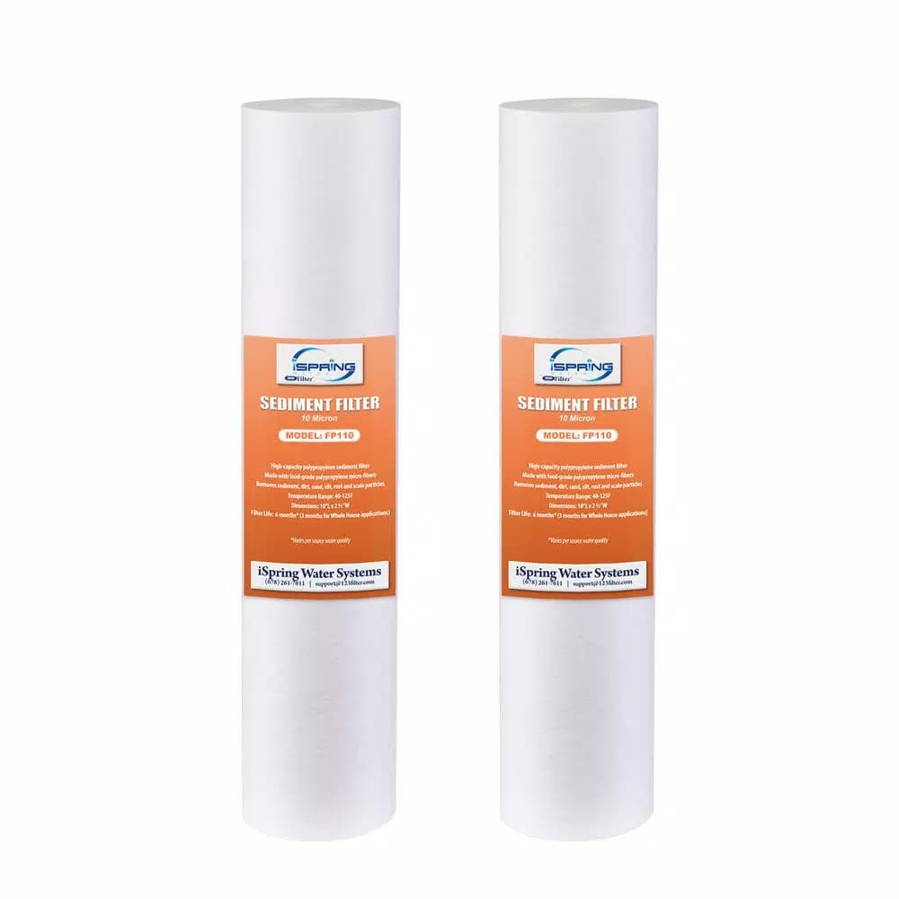 ISPRING 10 Micron Universal Sediment Filter Cartridges, 10 in. x 2.5 in., 4-Layer Melt-Blown Polypropylene, 2-Pack