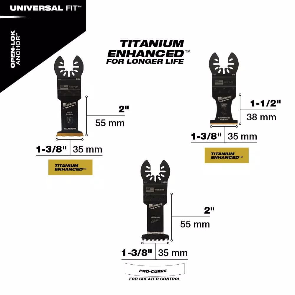 Milwaukee OPEN-LOK 3-Piece Universal Oscillating Multi-Tool Blade Variety Pack
