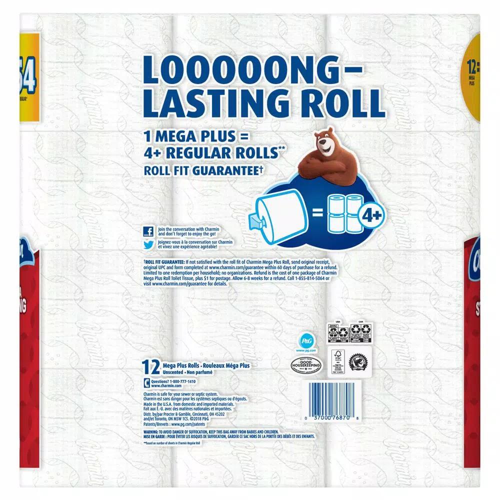 Charmin Ultra Strong Toilet Paper, 2-Ply Mega Plus Rolls, 12 Count Pack