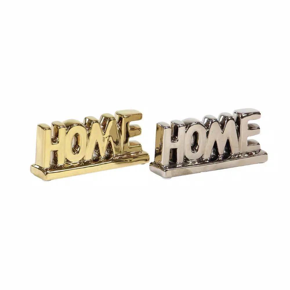 LITTON LANE Porcelain HOME Decorative Sign Set - Gold and Silver Accents