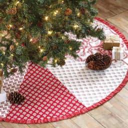 VHC Brands 50 in. Natalia Cherry Red Farmhouse Christmas Tree Skirt with Floral and Paisley Patterns thumbnail 4
