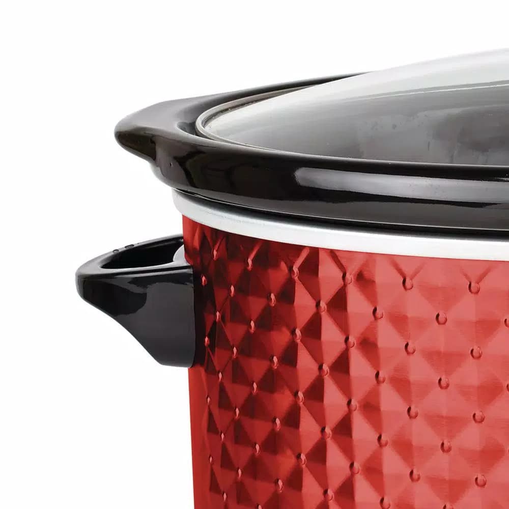 Brentwood Appliances 7 Qt. Red Slow Cooker with Removable Ceramic Pot and Tempered Glass Lid