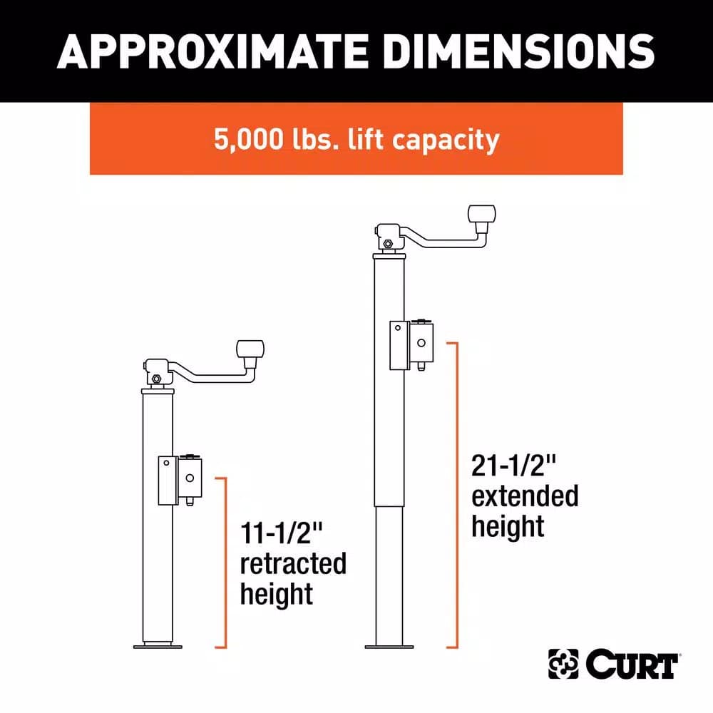 CURT Pipe-Mount Swivel Jack with Top Handle, 5,000 lbs. Capacity, 10 in. Travel