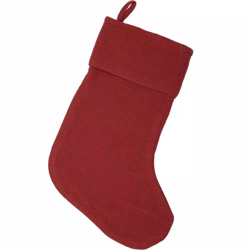 VHC Brands 15 in. Red Cotton Burlap Christmas Stocking - Farmhouse Holiday Decor