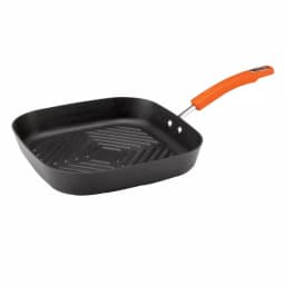 Rachael Ray 10.75 in. Hard-Anodized Aluminum Nonstick Square Grill Pan, Orange and Gray thumbnail 1