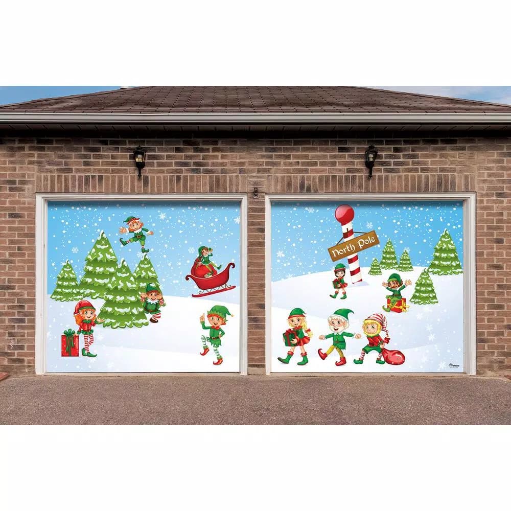 My Door Decor 7 ft. x 8 ft. North Pole Elves Christmas Garage Door Mural Banner