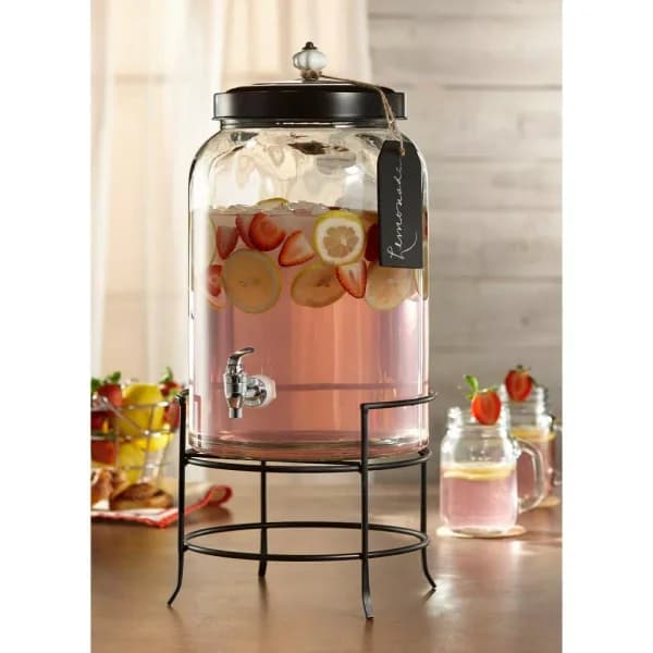 Style Setter Franklin 3 Gallon Glass Beverage Dispenser with Stand and Lid