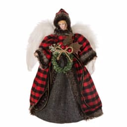 Glitzhome 12 in. Plaid Angel Christmas Tree Topper Figurine Decoration thumbnail 1