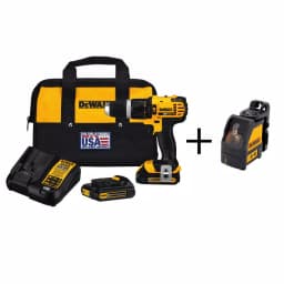 DEWALT 20V MAX Cordless 1/2 in. Compact Hammer Drill/Driver Kit with 2 Batteries, Charger, Bag & Cross Line Laser thumbnail 1