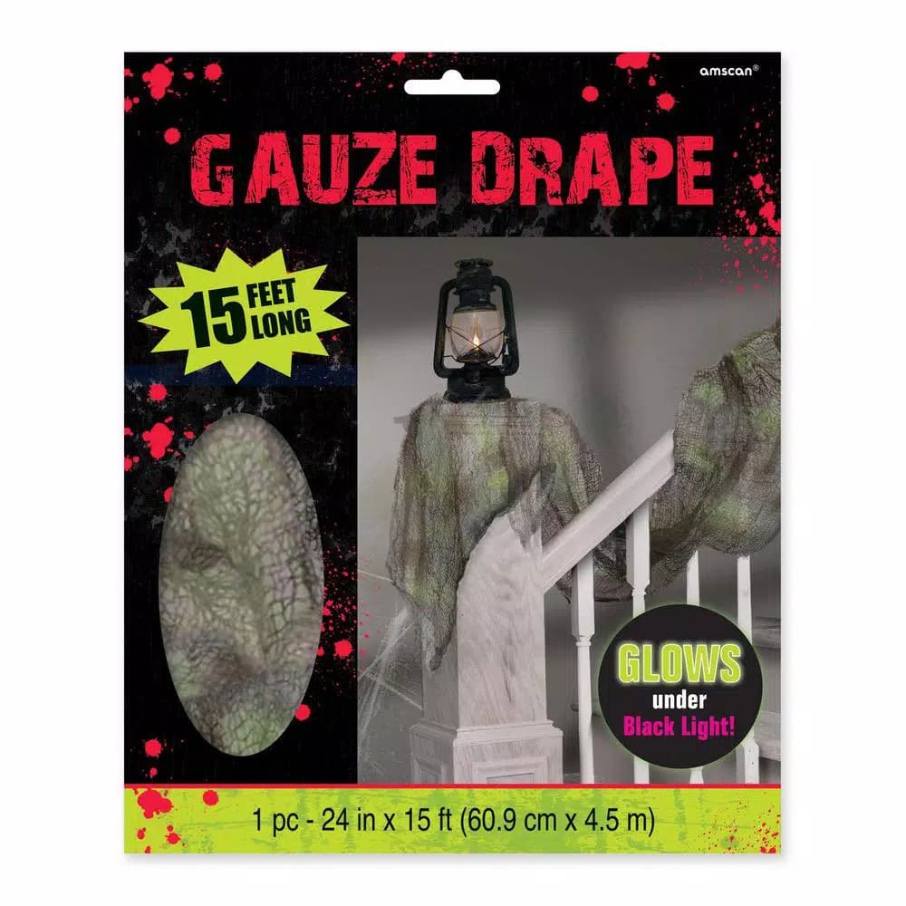 Amscan 15 ft. x 2 ft. Gray Halloween Gauze Drape Garland (2-Pack)