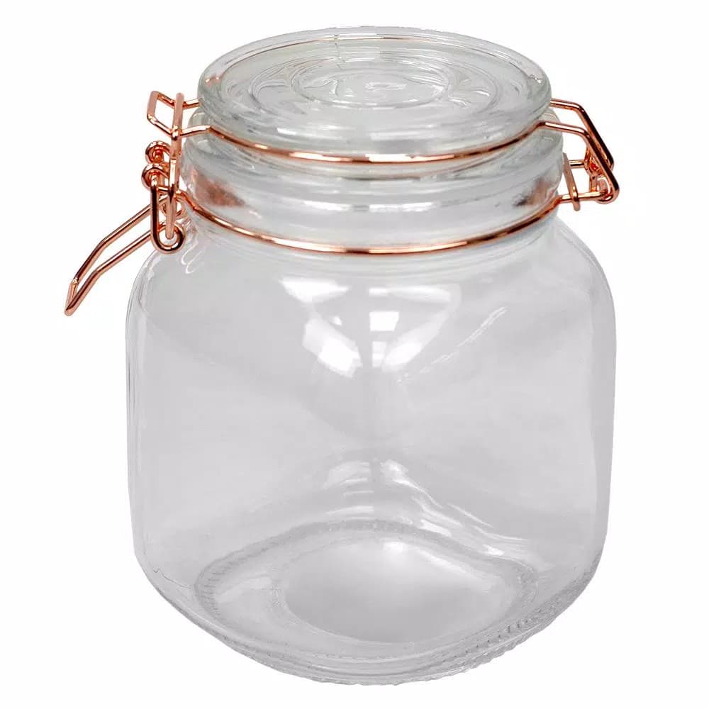 Unbranded Medium Glass Pickling Jar with Rose Gold Metal Clamp and Rubber Seal, 33.8 oz