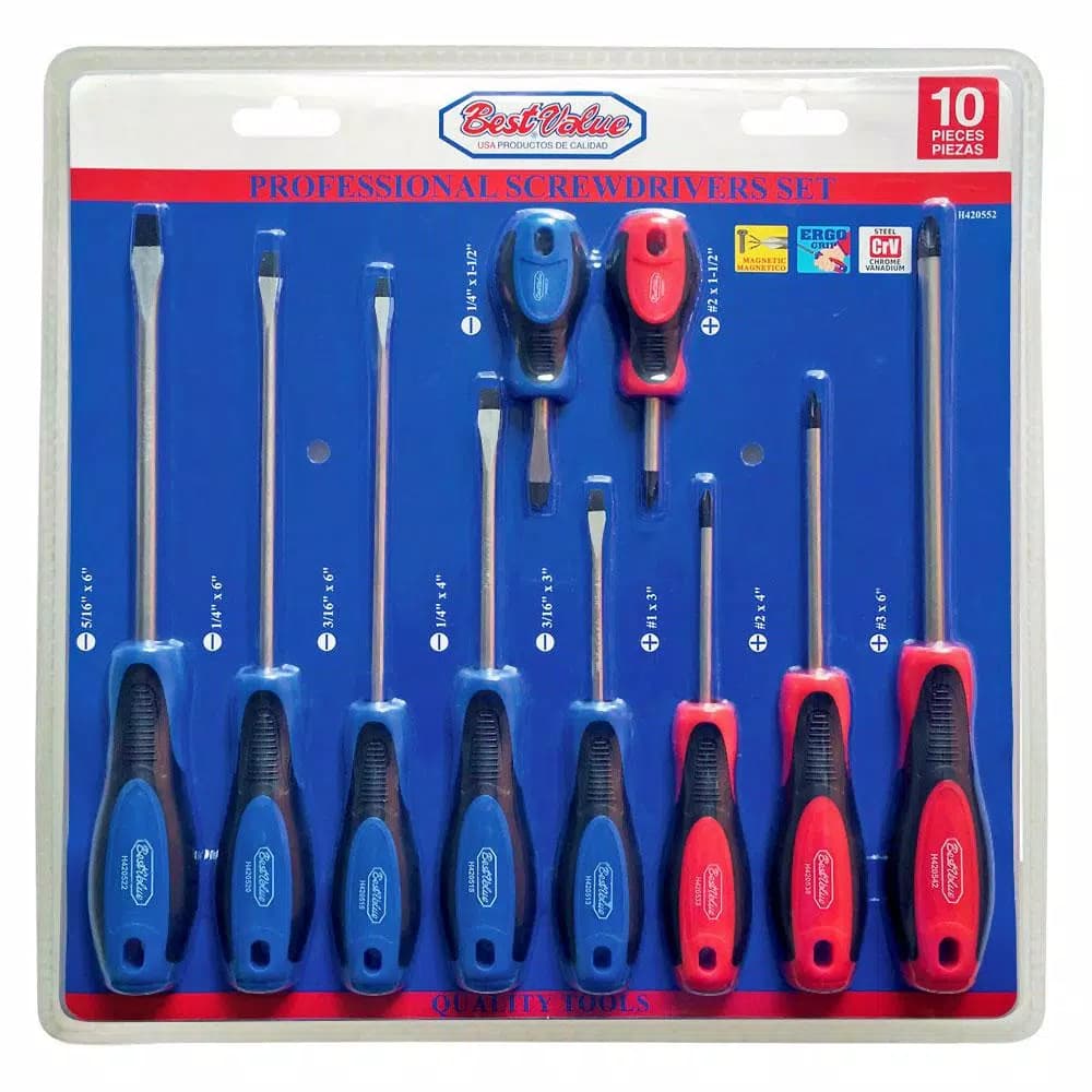 Best Value 10-Piece Chrome Vanadium Steel Screwdriver Set with Magnetic Tips, Phillips and Slotted