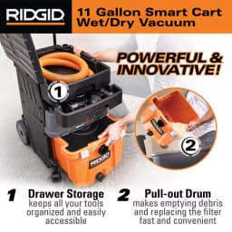 RIDGID 11 Gal. 6.5 Peak HP Smart Cart Wet/Dry Shop Vacuum with Fine Dust Filter thumbnail 4