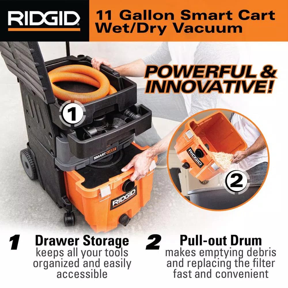 RIDGID 11 Gal. 6.5 Peak HP Smart Cart Wet/Dry Shop Vacuum with Fine Dust Filter