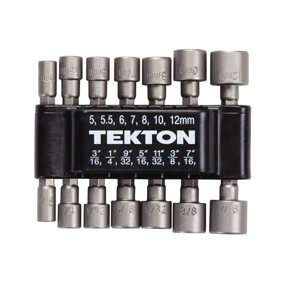 TEKTON 14-Piece Power Nut Driver Bit Set, 3/16 in. to 7/16 in. and 5 mm to 12 mm, Hex Shank
