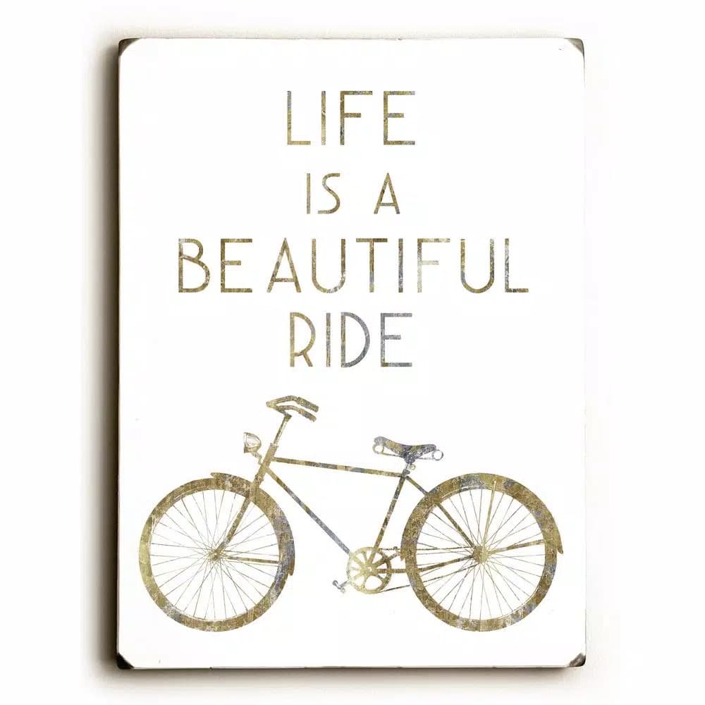 ArteHouse WildApple Gilded Hipster Bicycle 9x12 in. Solid Wood Wall Art Sign