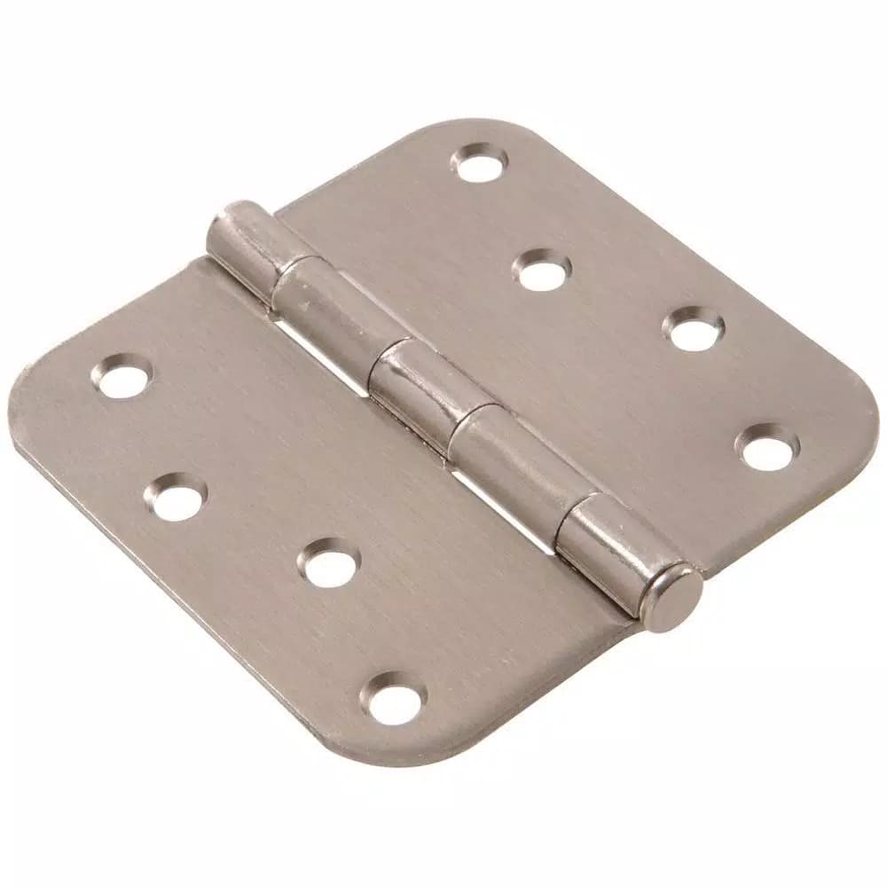 Hardware Essentials 4 in. Satin Nickel Residential Door Hinge, 5/8 in. Round Corner, Full Mortise (9-Pack)