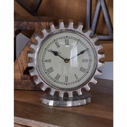LITTON LANE Vintage Silver Gear Table Clock - Industrial Style Analog Quartz Clock thumbnail 1
