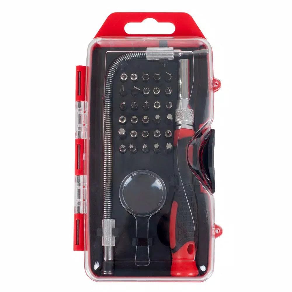 Stalwart 30-Piece Precision Screwdriver Set with Flexible Shaft and Magnifying Glass