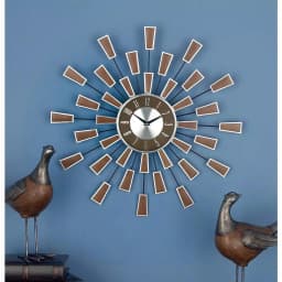 LITTON LANE 22 in. Modern Sunburst Round Wall Clock with Black Iron Rays and Brown Tips thumbnail 5