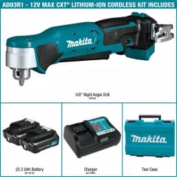 Makita 12V MAX CXT Lithium-Ion Cordless 3/8 in. Right Angle Drill Kit (2.0 Ah) thumbnail 15